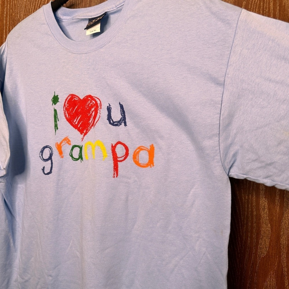VTG World's Greatest Dad I Love U Grampa Graphic T-Shirt Light Blue Large 42-44 - Picture 7 of 7